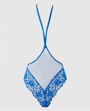 La Senza Barely-There Lace Bodysuit Women's Pajamas Deep Blue | JO2zUK6Z