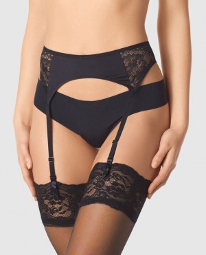 La Senza Garter with Lace Women's Pajamas Black | Euvy7p4z