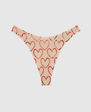 La Senza High Leg Thong Panty Women's Underwear Foiled Hearts Rosetan | P7jSrCCM