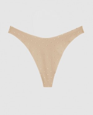 La Senza High Leg Thong Panty Women's Underwear Foiled Dot Rosetan | I3690ksG