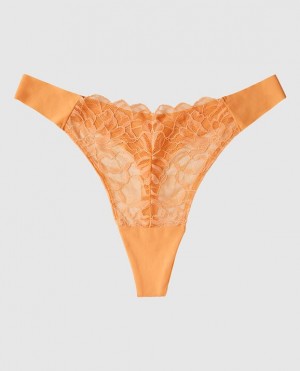 La Senza High Leg Thong Panty Women's Underwear Orange Cream | NNBFXgAQ