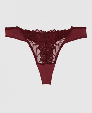 La Senza High Leg Thong Panty Women's Underwear Red Burgundy | 8fLDB89b