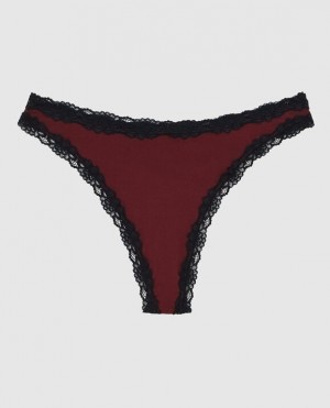 La Senza High Leg Thong Panty Women's Underwear Red Burgundy | pLcYIT4M