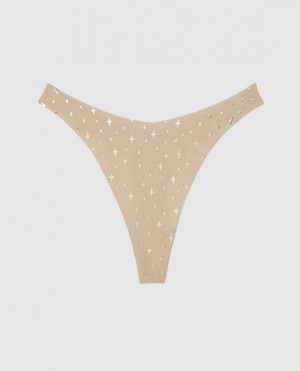 La Senza High Leg Thong Panty Women's Underwear Stardust Sparkle Rosetan | hBoYFlBl