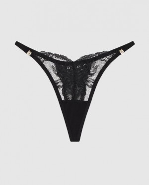 La Senza High Leg Thong Panty Women's Underwear Black | wSuQQkds