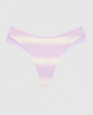 La Senza High Leg Thong Panty Women's Underwear Purple Stripes | XxsdvMoY