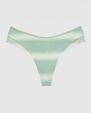 La Senza High Leg Thong Panty Women's Underwear Turquoise Stripes | 3e5UznvG