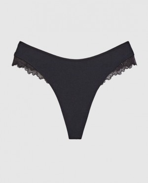 La Senza High Leg Thong Panty Women's Underwear Black | XipyOlkV