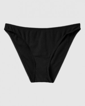 La Senza Ribbed Bikini Panty Women's Underwear Black | nPbaXxQ4