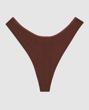 La Senza Ribbed High Leg Thong Panty Women's Underwear Root Beer | VKh2onhV