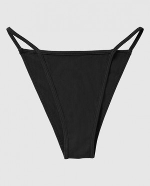 La Senza Ribbed Mini Cheeky Panty Women's Underwear Black | OCCVFpeb