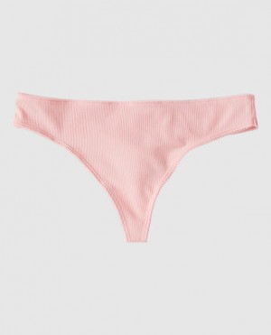 La Senza Ribbed Thong Panty Women's Underwear Pink | 505OhtPs