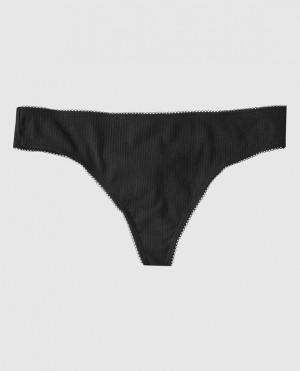 La Senza Ribbed Thong Panty Women's Underwear Black | gLpeTcrl