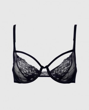 La Senza Unlined Lace Bra Women's Pajamas Black | fdssEBnY