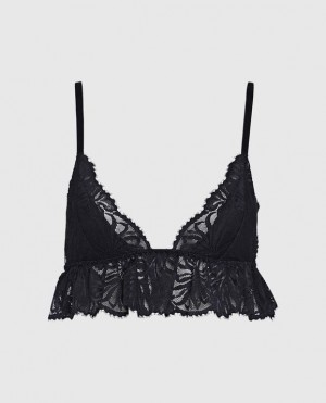 La Senza Unlined Lace Bralette Women's Pajamas Black | PDtMQ2Je