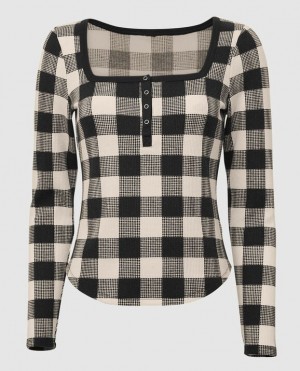 La Senza Waffle Henley Women's Nightwear Festive Check | ySUBBmX0