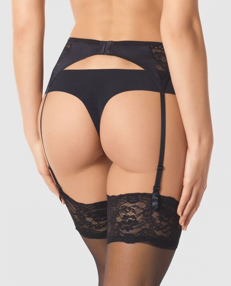 La Senza Garter with Lace Women's Pajamas Black | Euvy7p4z