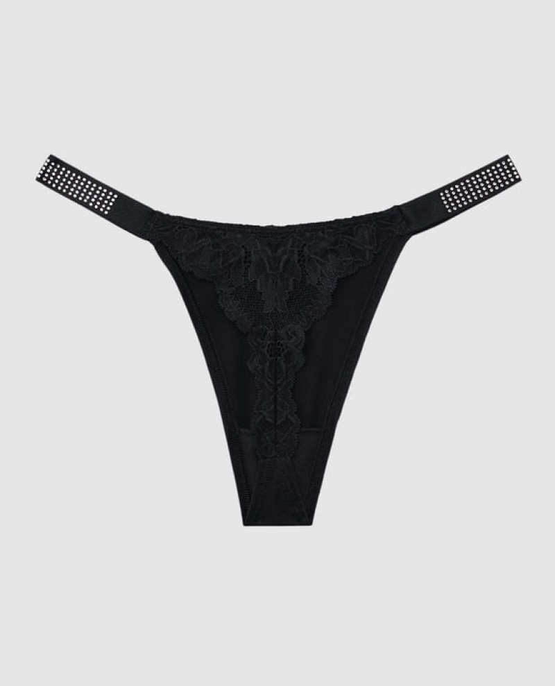 La Senza High Leg Thong Panty Women's Underwear Black | zMPAOdPz