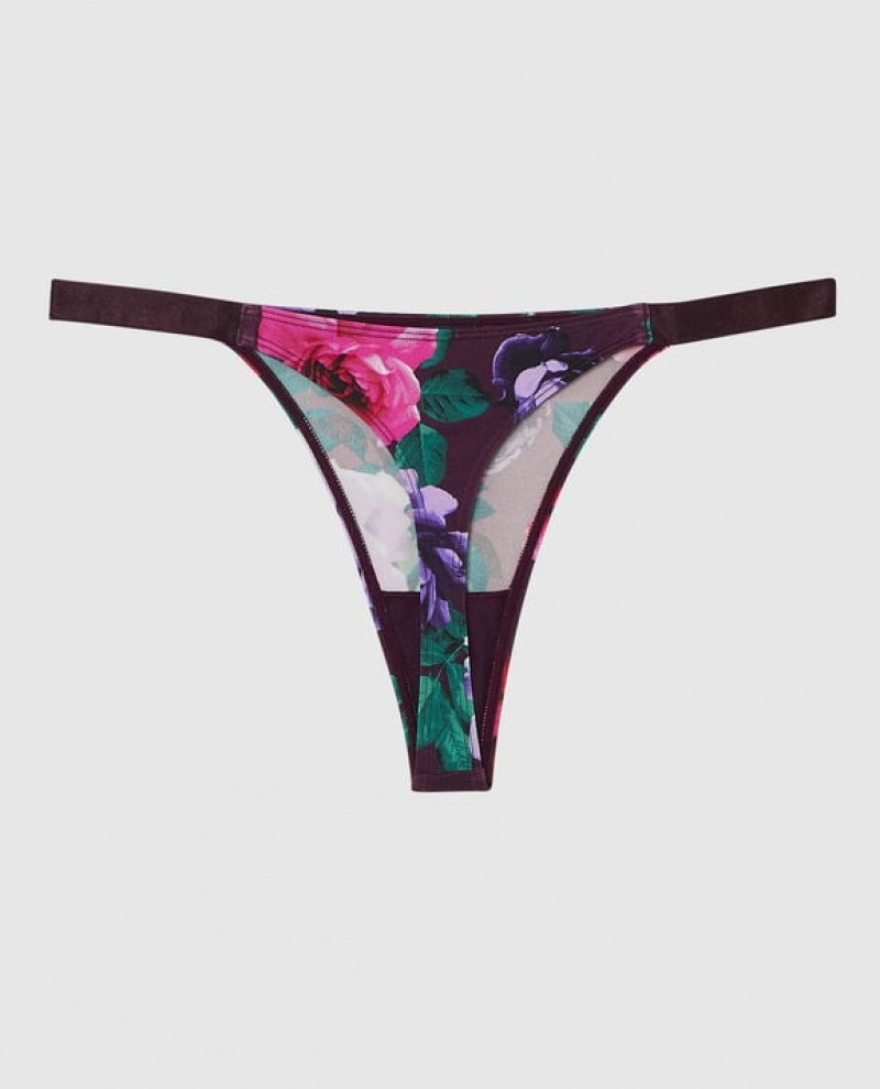 La Senza High Leg Thong Panty Women's Underwear After Hours Floral | 6t2Wy6Km