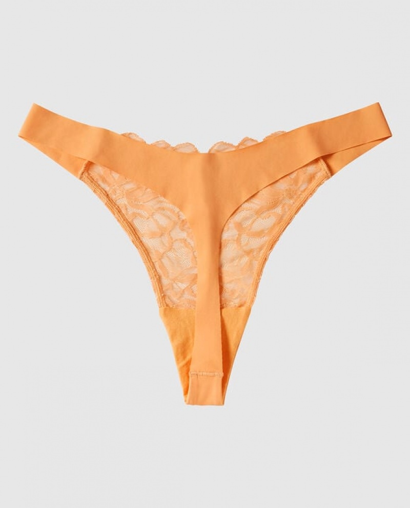 La Senza High Leg Thong Panty Women's Underwear Orange Cream | NNBFXgAQ