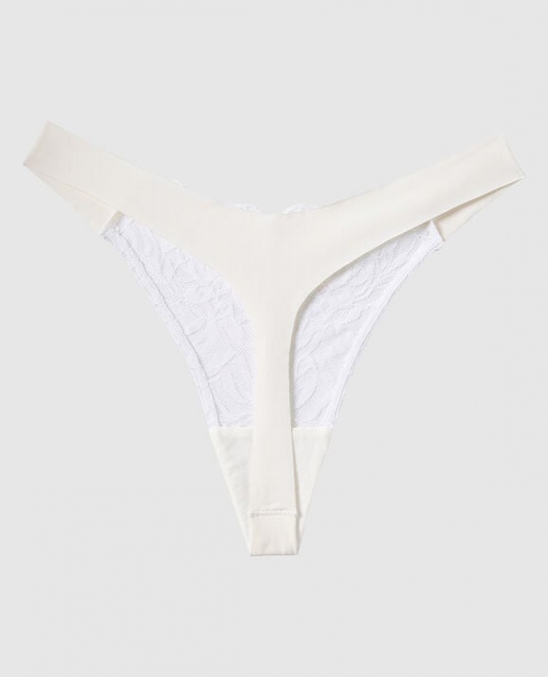 La Senza High Leg Thong Panty Women's Underwear Cream | HZ0an723