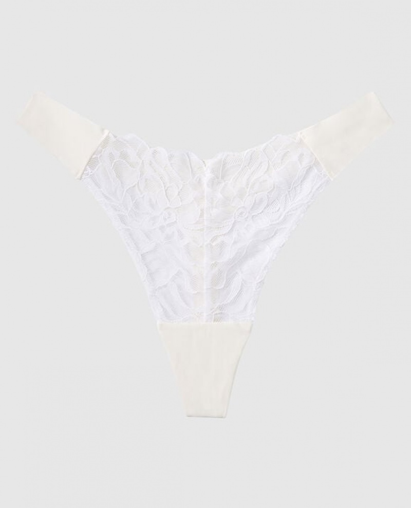 La Senza High Leg Thong Panty Women\'s Underwear Cream | HZ0an723