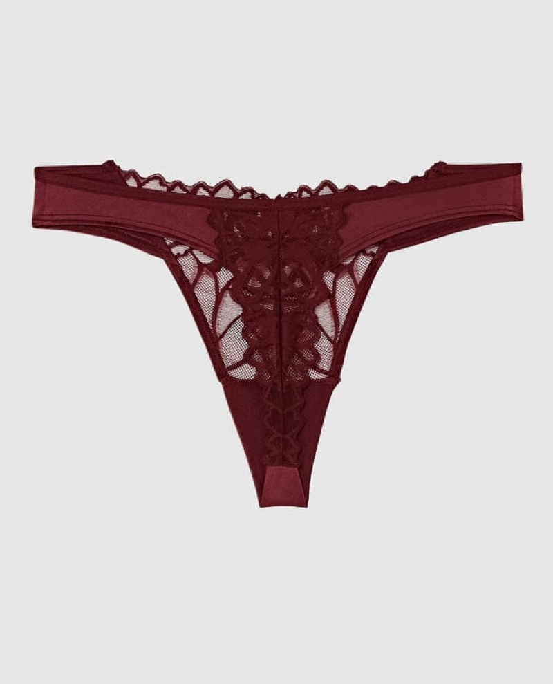 La Senza High Leg Thong Panty Women's Underwear Red Burgundy | 8fLDB89b