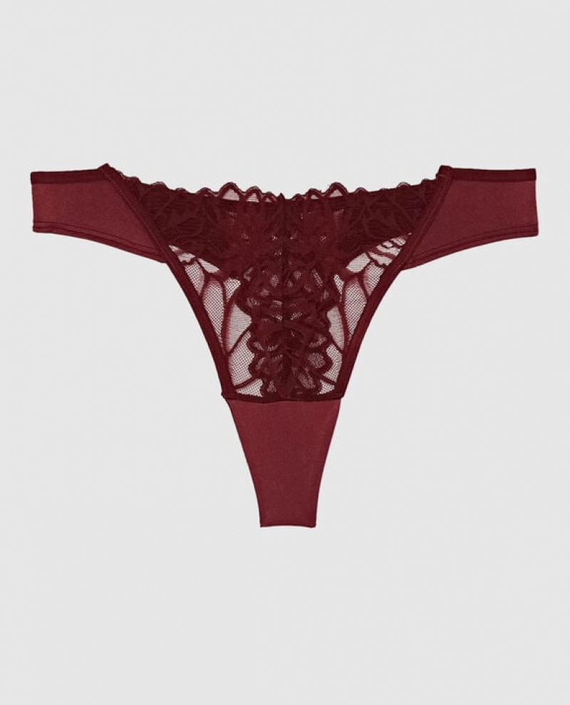 La Senza High Leg Thong Panty Women\'s Underwear Red Burgundy | 8fLDB89b