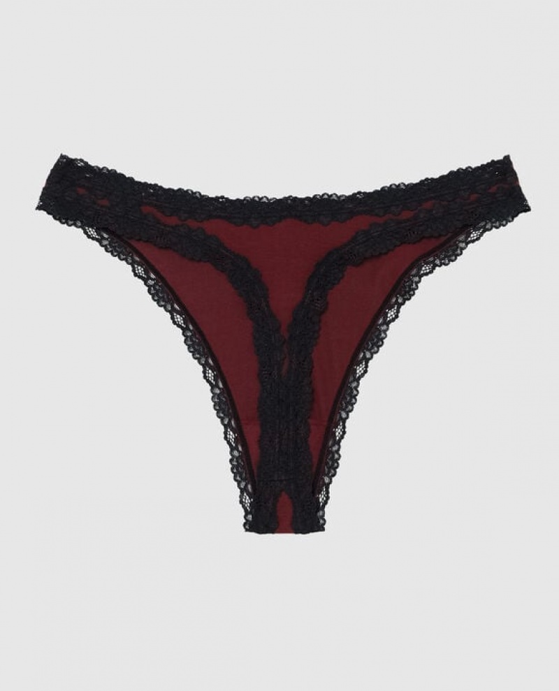 La Senza High Leg Thong Panty Women's Underwear Red Burgundy | pLcYIT4M