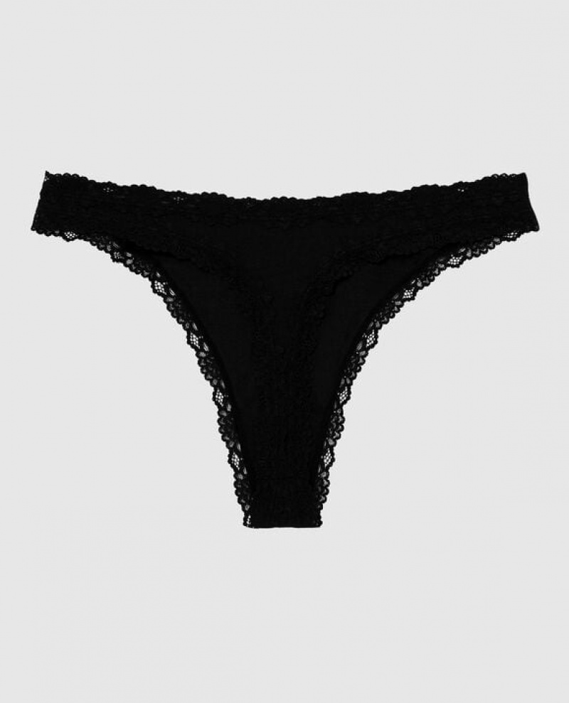 La Senza High Leg Thong Panty Women's Underwear Black | Q2CPqKNg