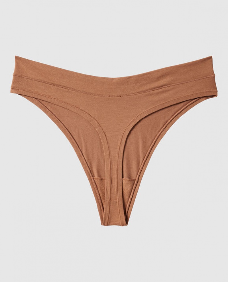 La Senza High Leg Thong Panty Women's Underwear Caramel Kiss | zyl7nHt7