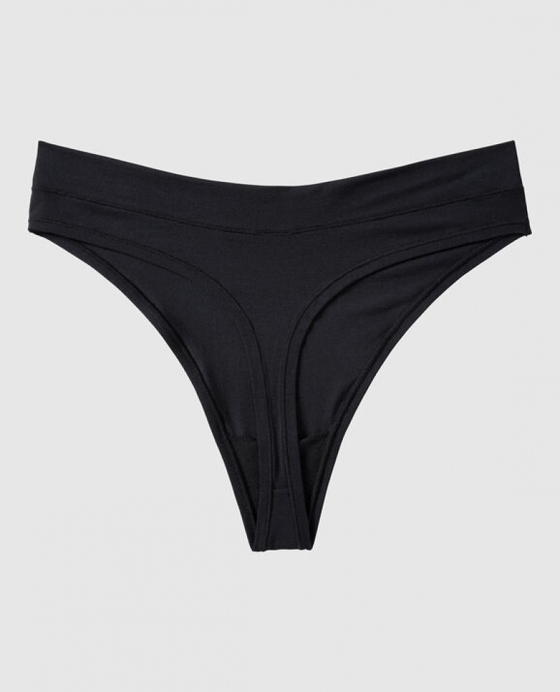 La Senza High Leg Thong Panty Women's Underwear Black | AigtHPet