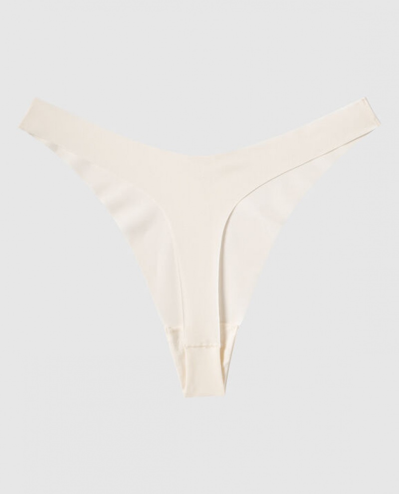 La Senza High Leg Thong Panty Women's Underwear Cream | vrblDXBB