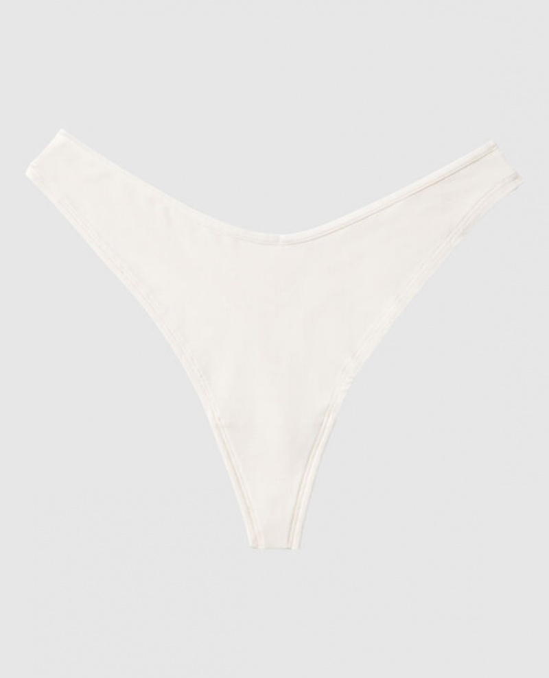 La Senza High Leg Thong Panty Women\'s Underwear Cream | HNdJ3gy1