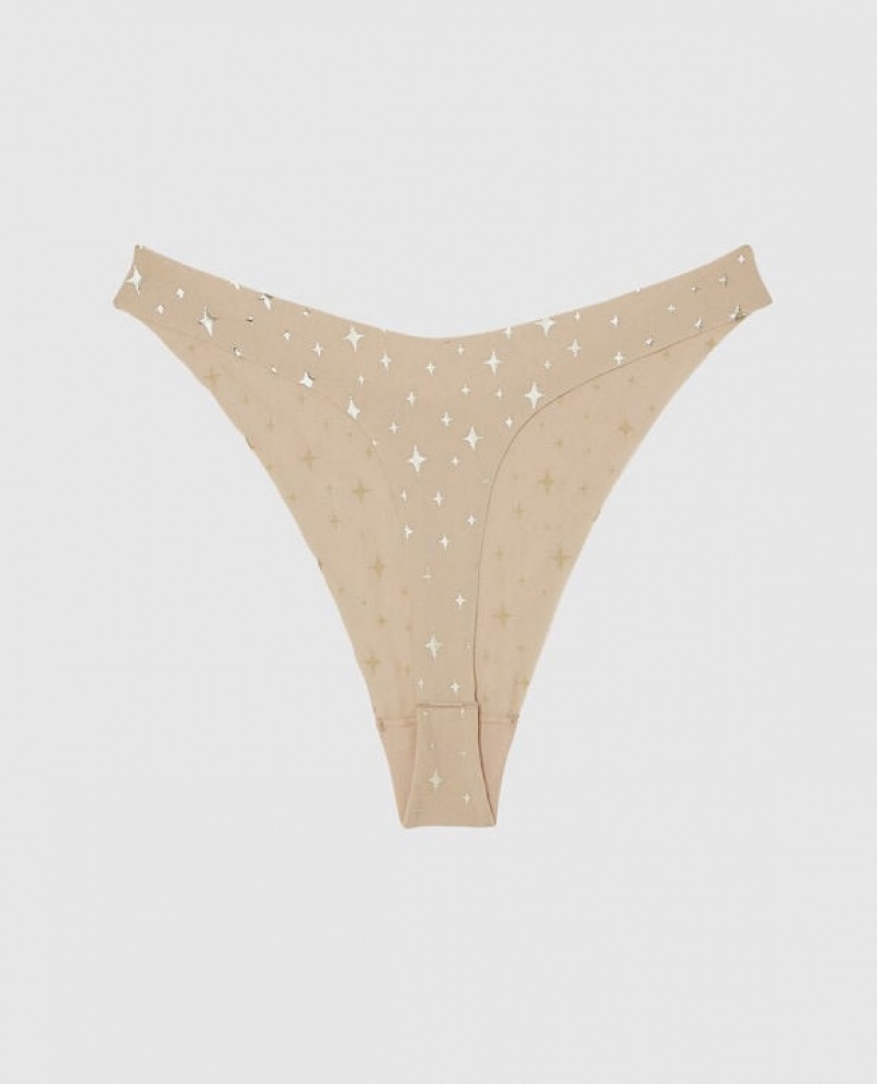 La Senza High Leg Thong Panty Women's Underwear Stardust Sparkle Rosetan | hBoYFlBl