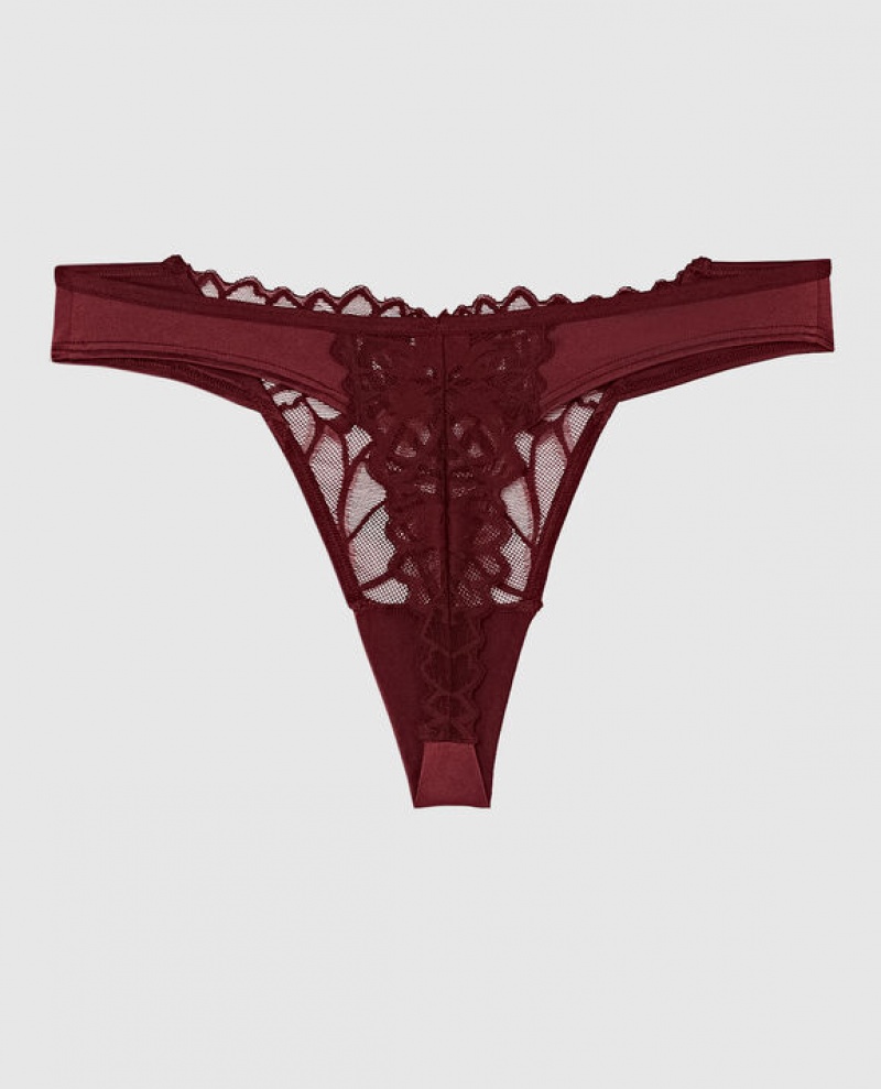 La Senza High Leg Thong Panty Women's Underwear Red Burgundy | dB4LDSOZ