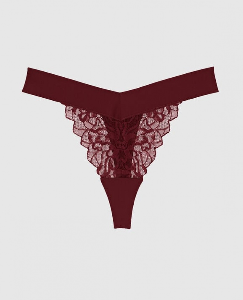 La Senza High Leg Thong Panty Women\'s Underwear Red Burgundy | Syq8Rz8m