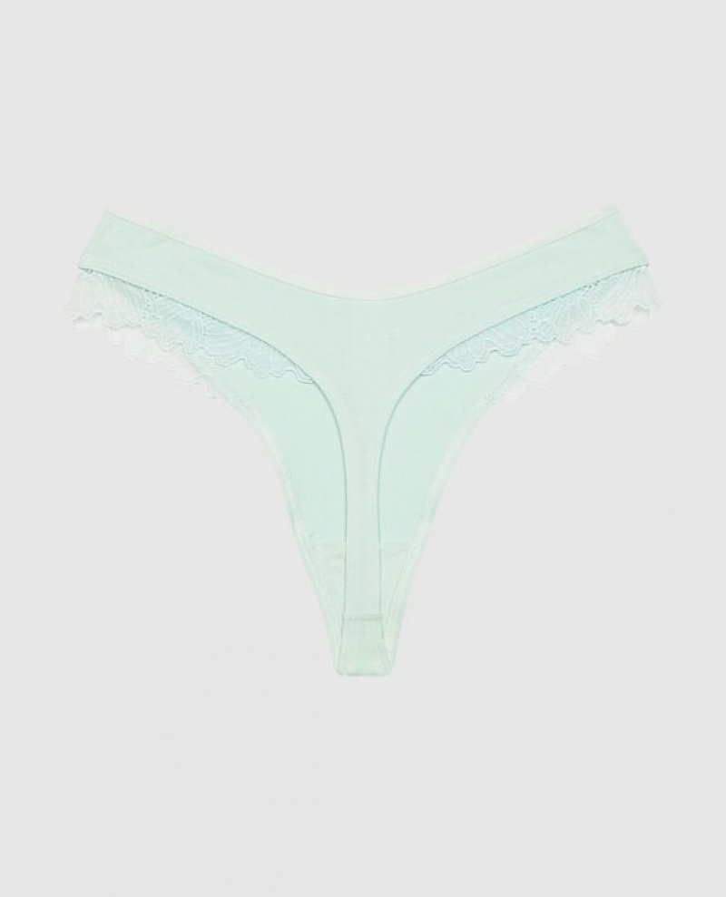 La Senza High Leg Thong Panty Women's Underwear White Green | Iq6jjExb