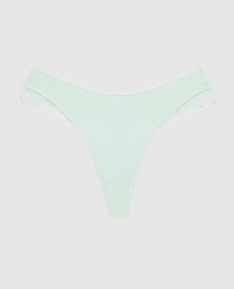 La Senza High Leg Thong Panty Women\'s Underwear White Green | Iq6jjExb