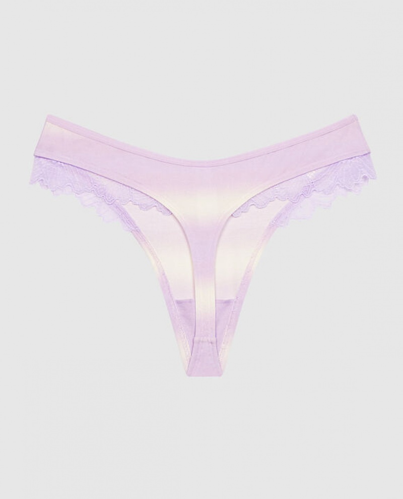 La Senza High Leg Thong Panty Women's Underwear Purple Stripes | XxsdvMoY