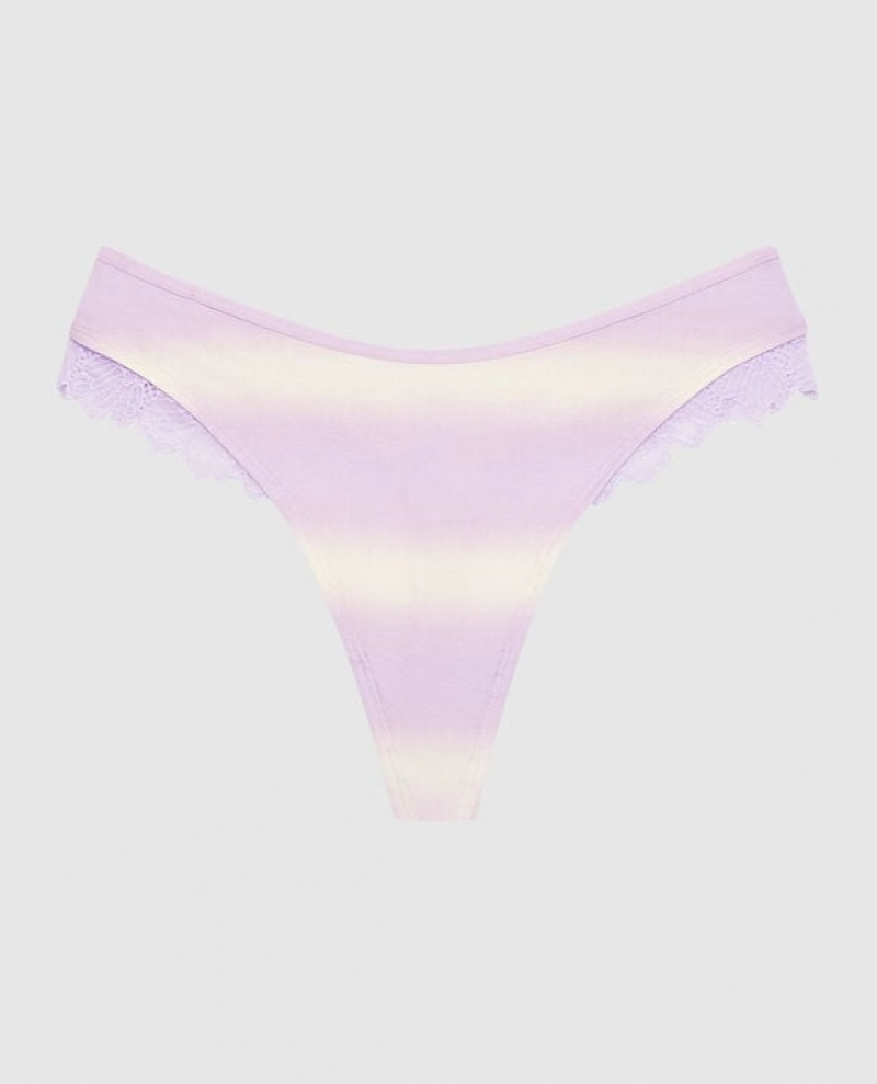 La Senza High Leg Thong Panty Women\'s Underwear Purple Stripes | XxsdvMoY