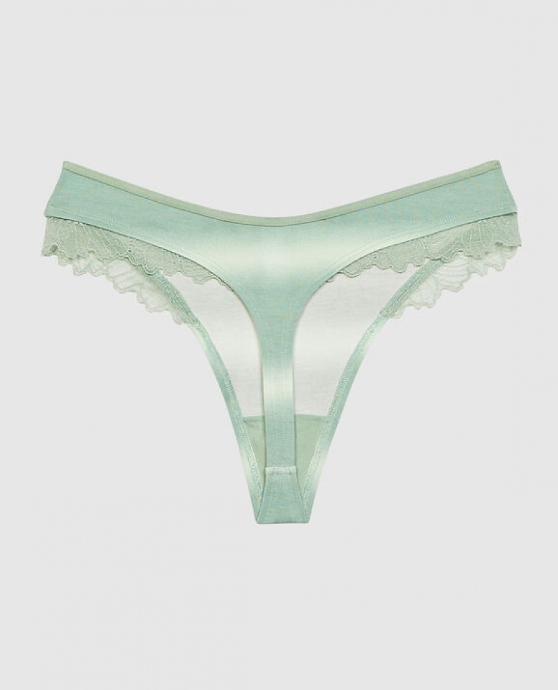 La Senza High Leg Thong Panty Women's Underwear Turquoise Stripes | 3e5UznvG