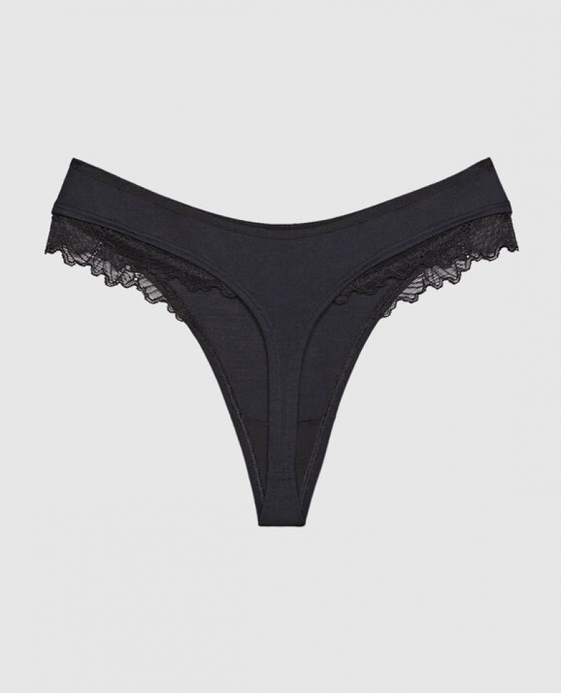 La Senza High Leg Thong Panty Women's Underwear Black | XipyOlkV