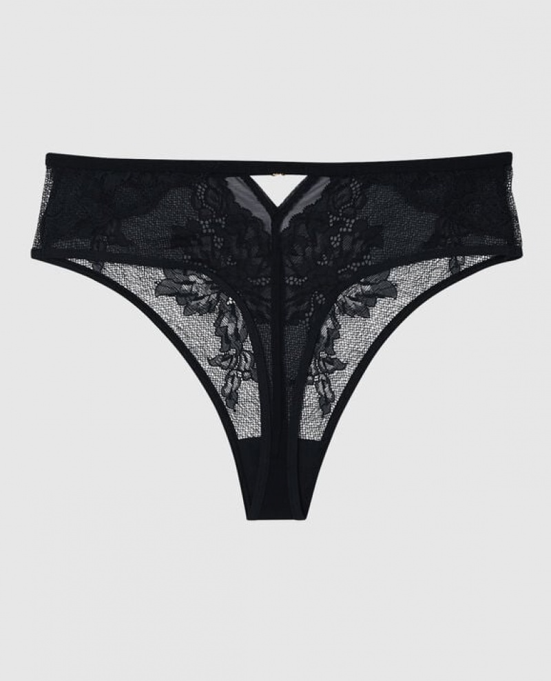 La Senza High Waist Thong Panty Women's Underwear Black | BhWh63Rm