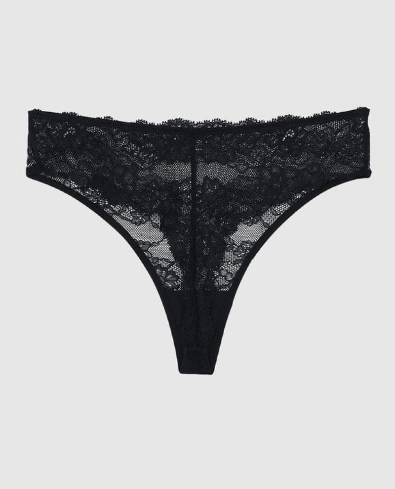 La Senza High Waist Thong Panty Women's Underwear Black | cNqVOE33