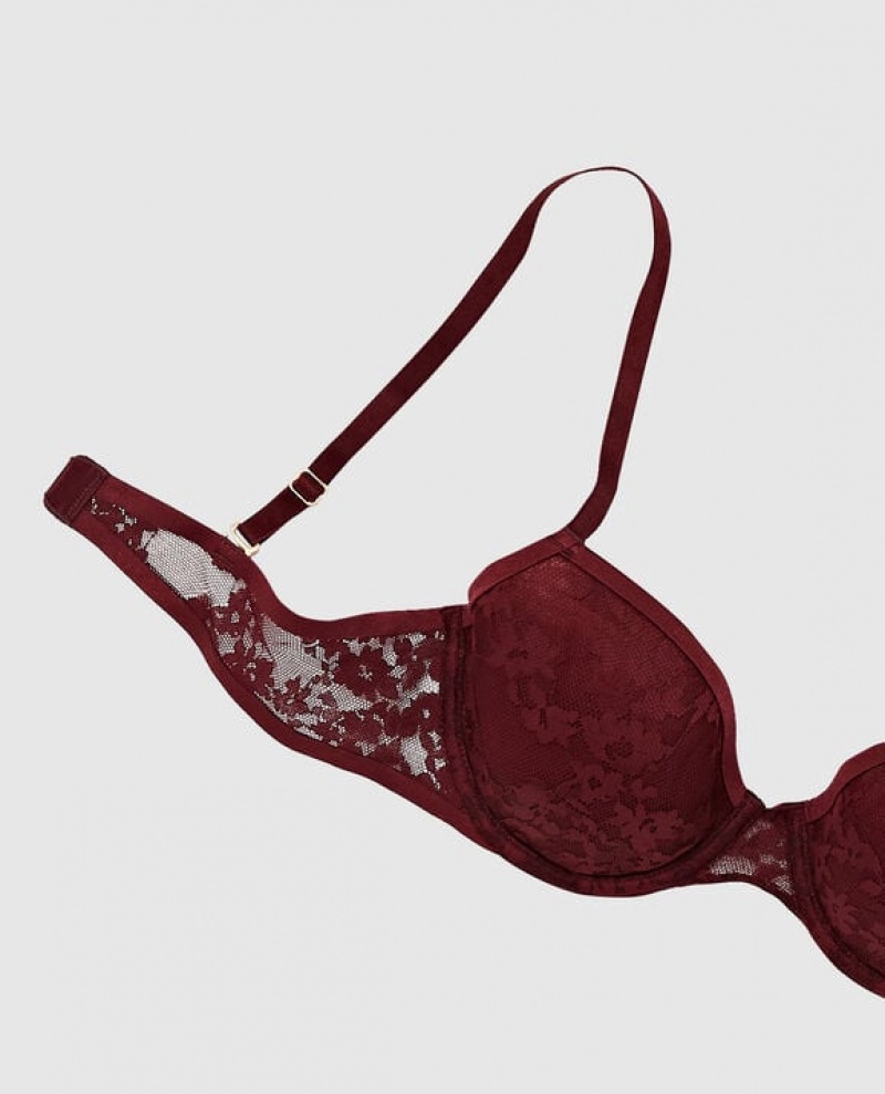 La Senza Lightly Lined Demi Women's Bras Red Burgundy | RGEJ5rN1