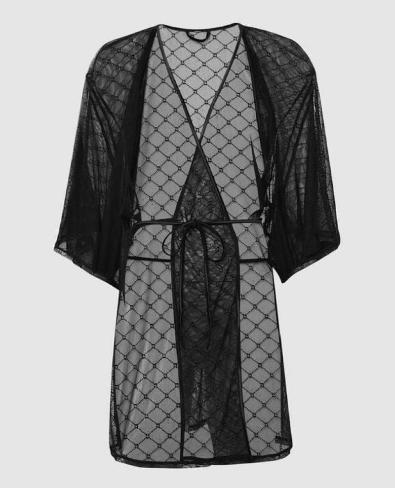 La Senza Logo Mesh Robe Women\'s Pajamas Black | nYvtJq75