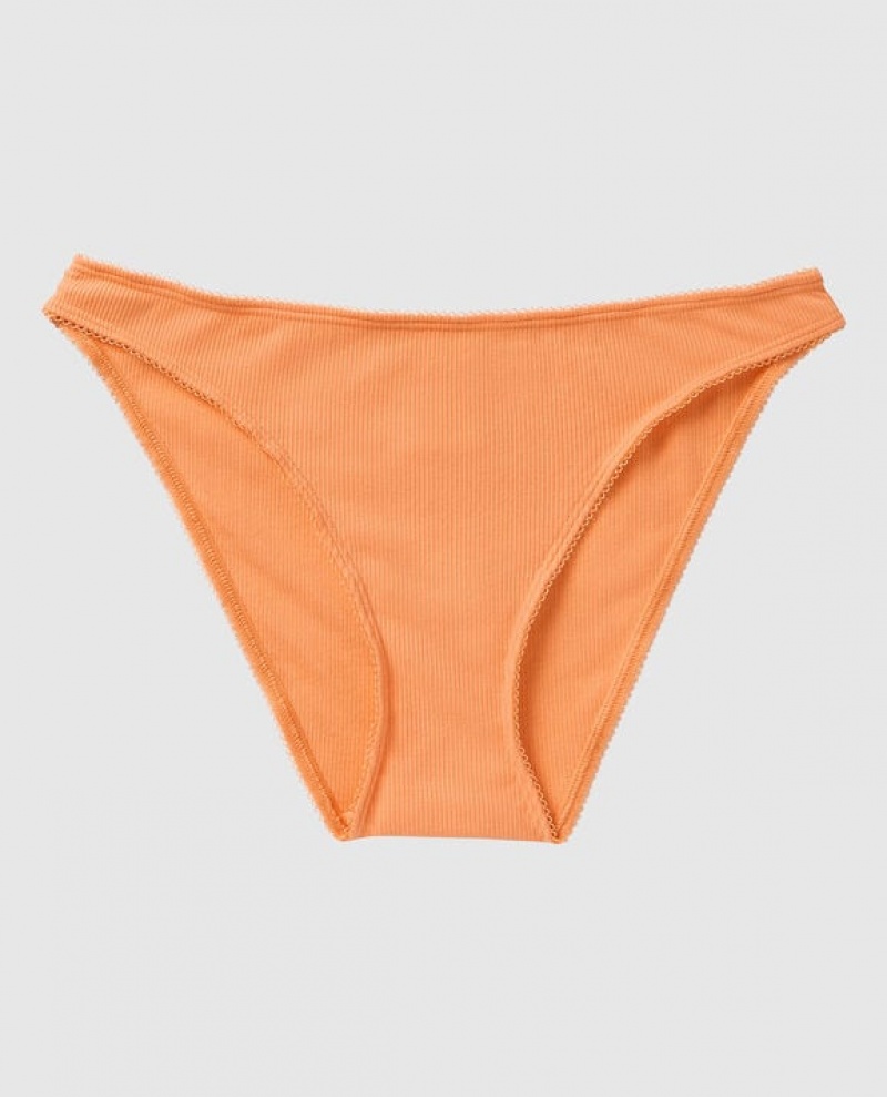 La Senza Ribbed Bikini Panty Women\'s Underwear Orange Cream | NpfFZKHf