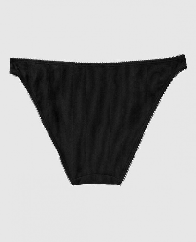 La Senza Ribbed Bikini Panty Women's Underwear Black | nPbaXxQ4