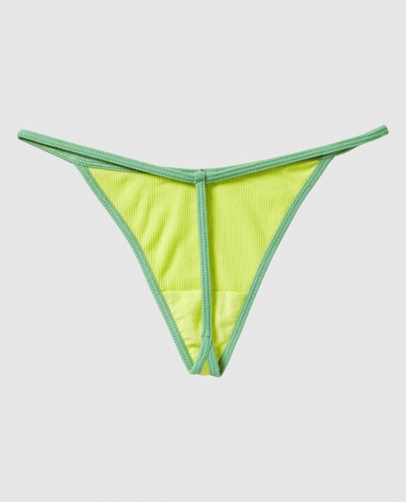 La Senza Ribbed G-String Panty Women's Underwear Green | zHn39A6l